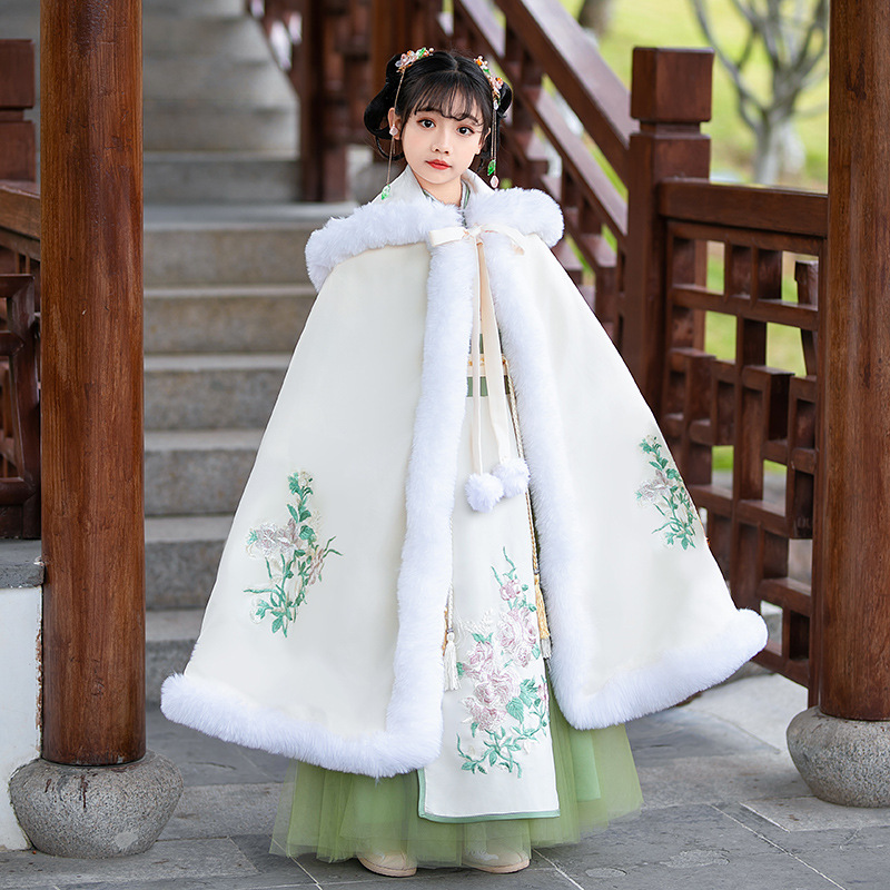 Children's Hanfu Chinese Style Autumn/Winter Thick Ancient Costume Super Fairy Ancient Style Tang Suit Baby Girl's New Year Dress for Chinese New Year