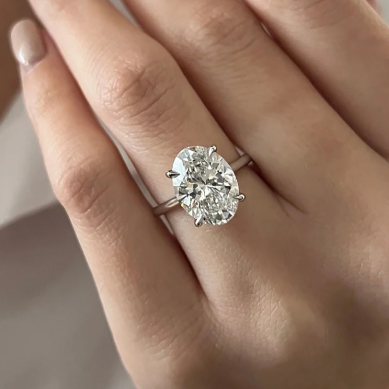 Luoxisi ジュエリー S925 シルバー 4 爪象嵌 9*13 ミリメートル鳩の卵ダイヤモンドリングプロポーズと婚約ギフトガールフレンドリング|undefined