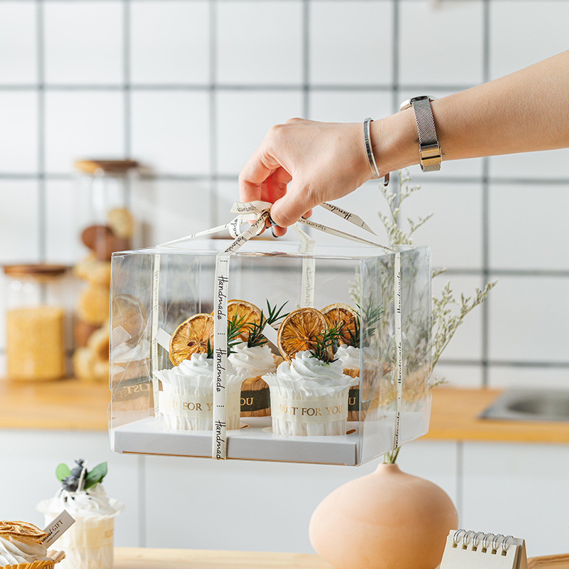 批发蛋糕包装盒子六12粒透明手提加高打包盒烘焙马芬杯6个格之满