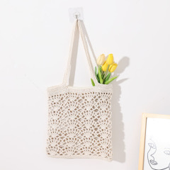 Korean Version New Unique Crochet Shoulder Bag for Women, Lattice Literary Handbag, Grass Woven Beach Vacation Sand Bag