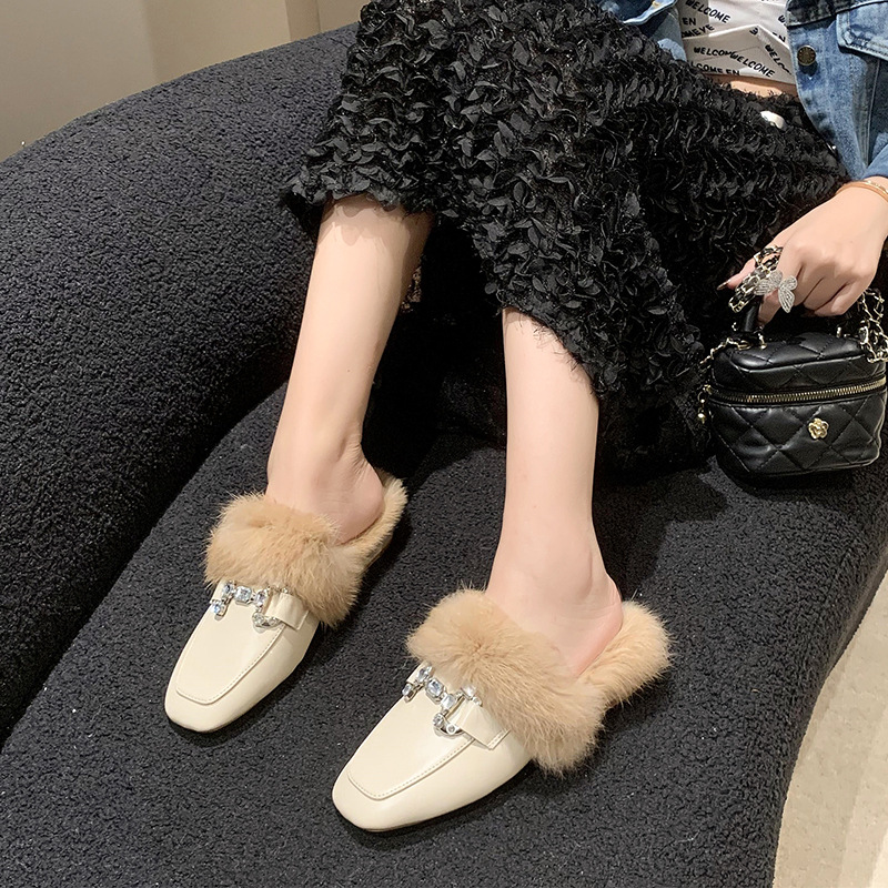 Damesschoenen Baotou halve pantoffels voor dames herfst en winter outdoorkleding nieuwe muiltjes slip on lazy furry schoenen katoenen pantoffels_voghion.com