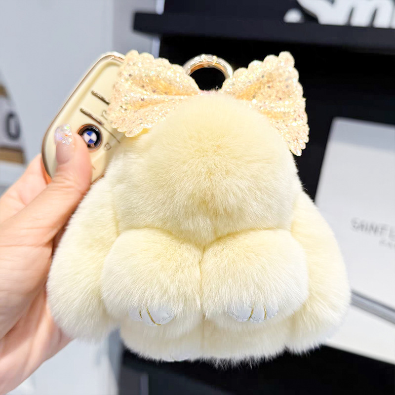 Cute imitación de conejo peludo arco pequeño conejo llavero de automóvil colgante in peluche muñeca mochila colgante