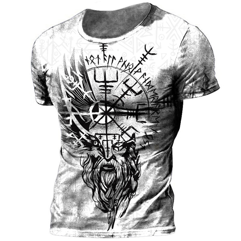 Retro Viking Tattoo 3D Print Men's T-shirts Summer Viking Od
