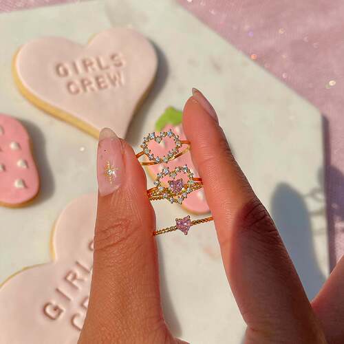 Copper-plated 18k gold fairy love ring micro-set diamond hand jewelry niche design ins style Japanese style ring jewelry