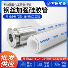 现货快装食品流体输送软管USP制药FDA透明铂金硫化耐压钢丝硅胶管