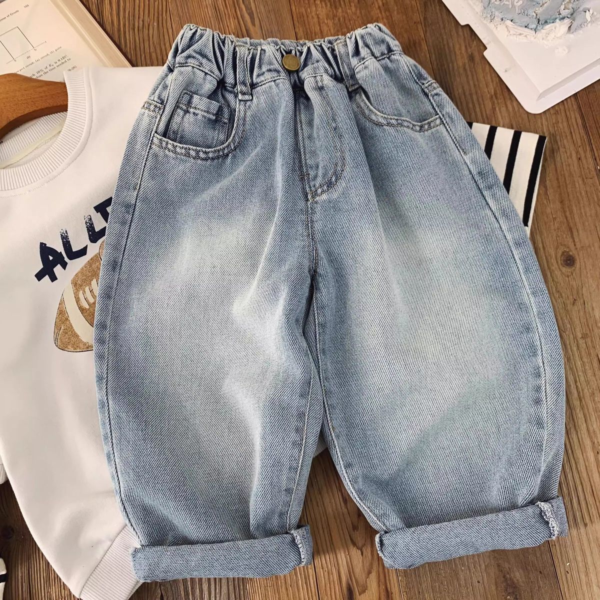 Boys' Jeans Spring and Summer Children's Casual Pants 2025 New Spring Girls' Long Pants Baby Big Pp Pants Summer