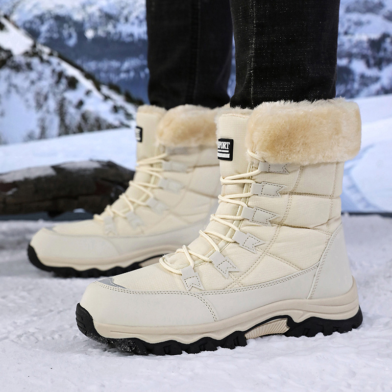 2025 nuevas botas de nieve de invierno transfronterizas para mujeres calientes y terciopelo grueso al noreste zapatos de algodón de esquí al aire libre tamaño grande