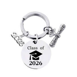欧美跨境2026毕业季礼物不锈钢钥匙扣可刻字金属钥匙扣背包挂件
