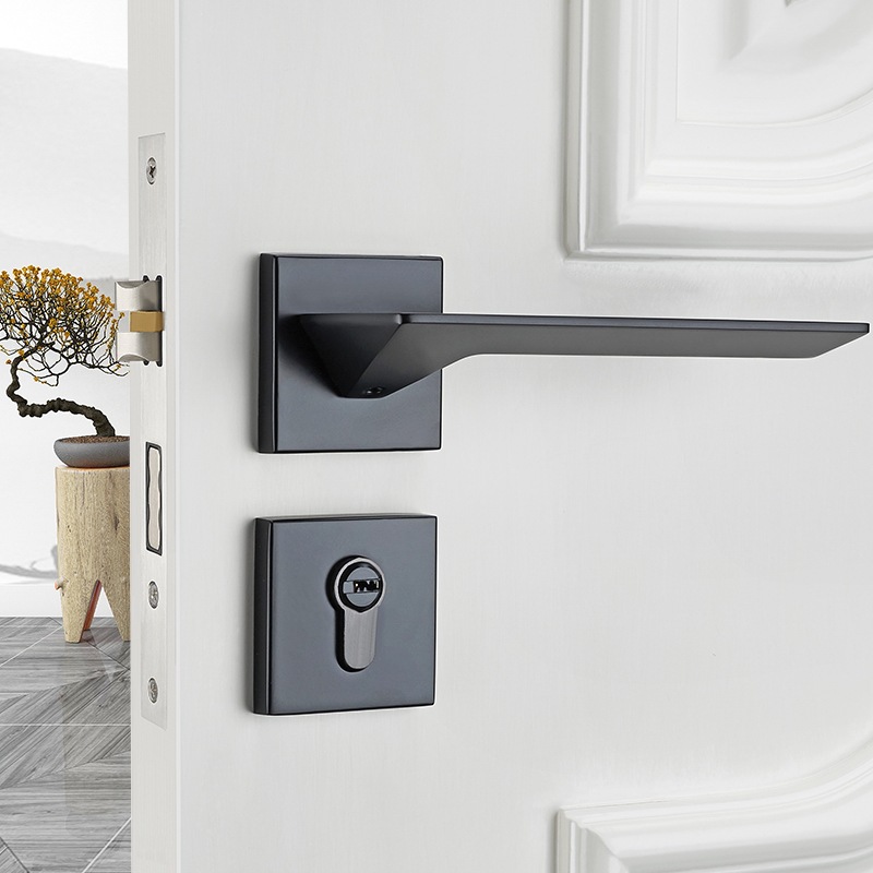 Luz al por mayor de lujo dividida interior Hogar Universal Negro gris dormitorio mudo manija interior cerradura de la puerta de madera