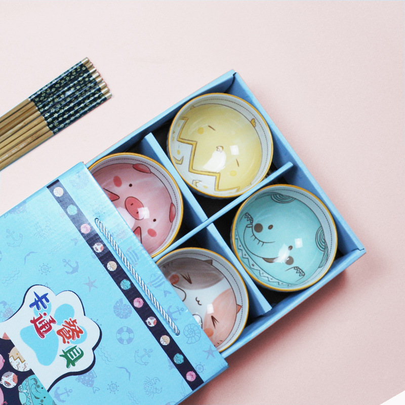Japanese-style ceramic bowl and chopstick set cartoon children's bowl gift tableware gift box opening gift wholesale promotional gift box