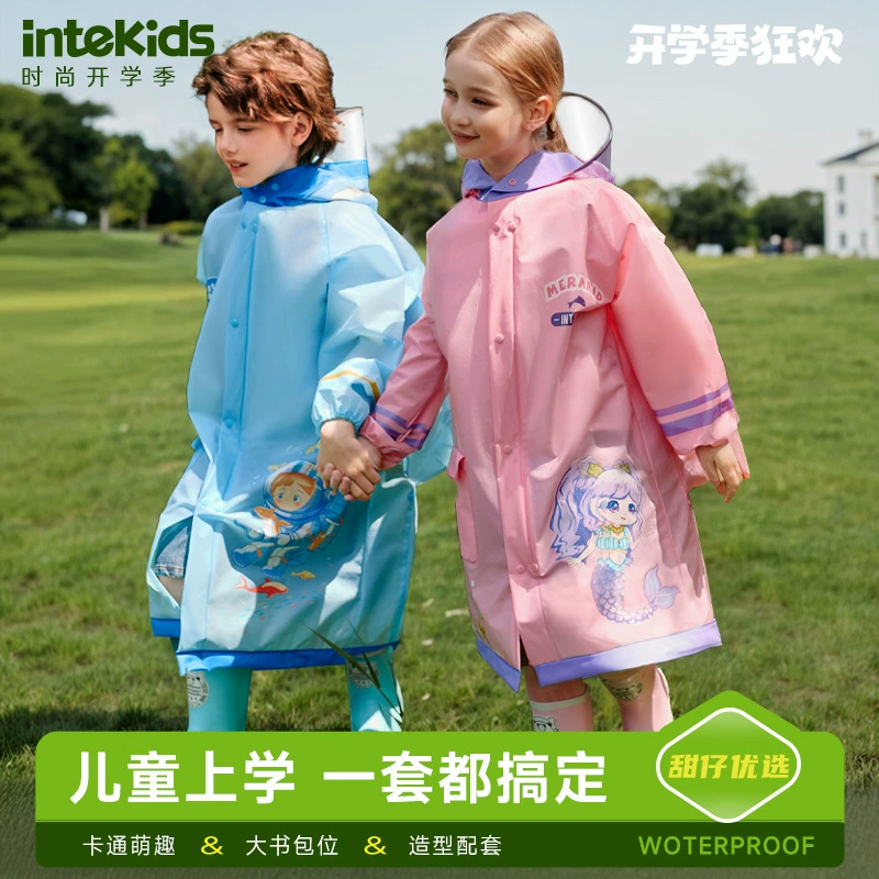 Детский плащ для детского сада, учащихся начальной школы, для посещения школы, специальные эластичные рукава, водонепроницаемая стерео большая школьная сумка, пончо