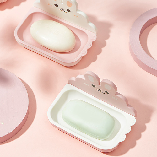 Cute cartoon double-layer soap box without punching wall-mounted drain household bathroom bathroom soap box storage rack