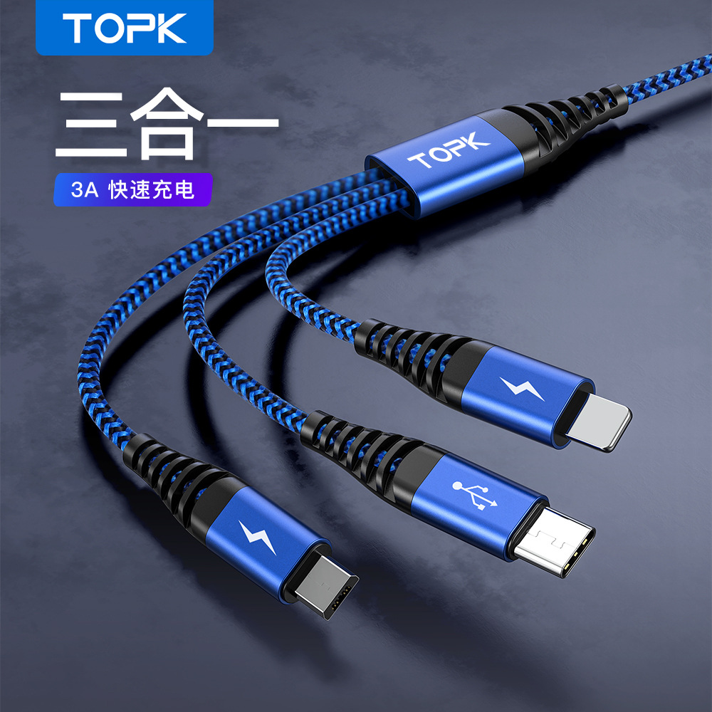 TOPK AN24尼龙编织一拖三数据线 适用安卓TC苹果快充充电线