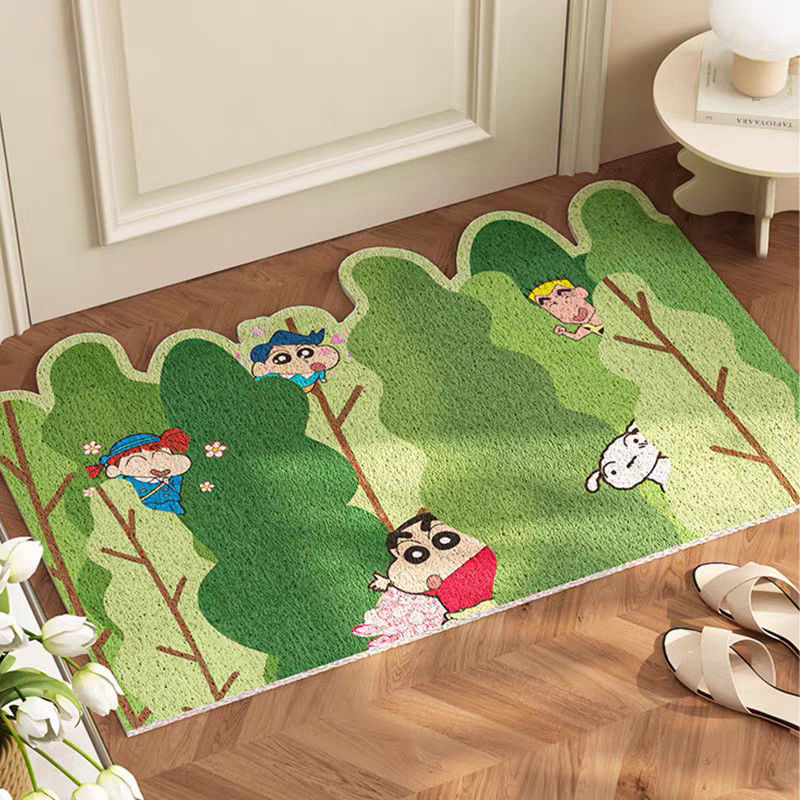 Ins Cartoon Green Plant Household Outdoor Cutting Silk Loop Floor Mat Dust Removal Wear-resistant Non-slip Entrance Entrance General Floor Mat