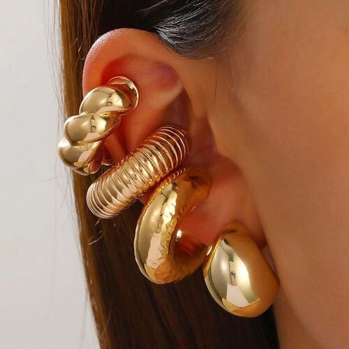 Earrings Women's European and American Simple Ins Exaggerated Earring Set Decorative Retro High-end Personalized Circle Ear Clip 