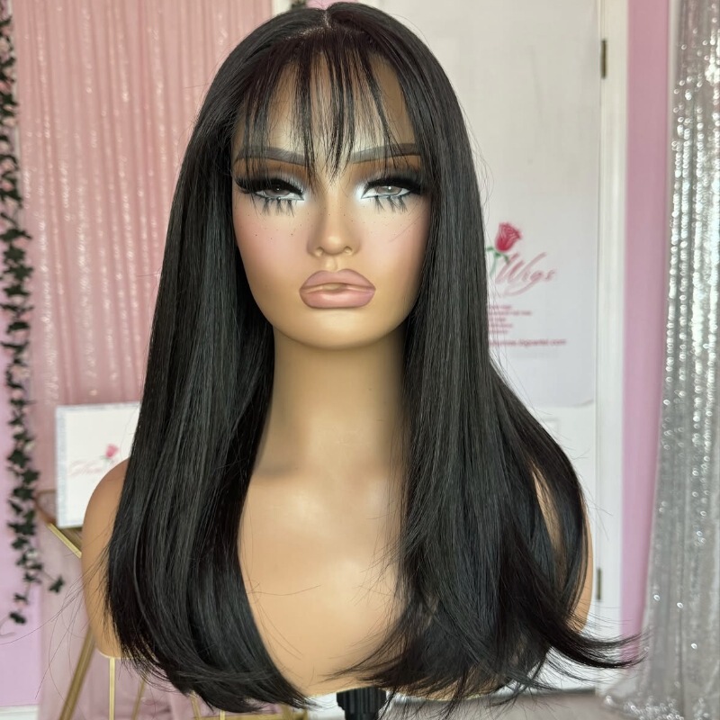 Amazon Cross-Border European and American Fashion Women's Long Straight Hair Wig Front Lace Black Wig Headgear Wholesale