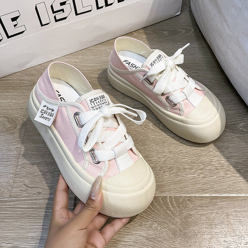 Canvas shoes for women  new casual thick-soled sneakers spring and summer versatile niche design flat-soled sports white shoes
