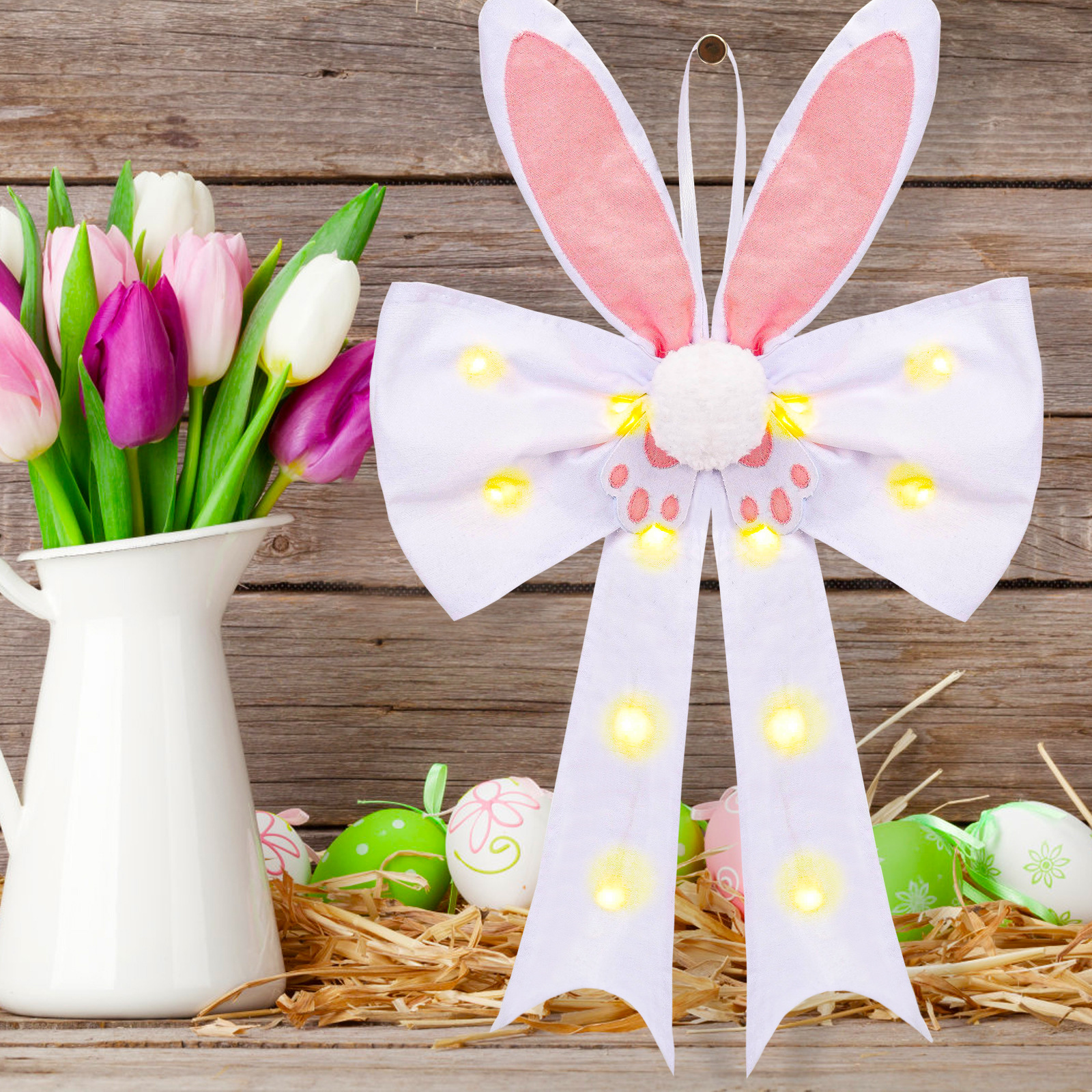 Transfronterizo nuevos adornos de Pascua con luz luminosa Orejas de conejo colgante puerta ventana decoraciones pequeño regalo