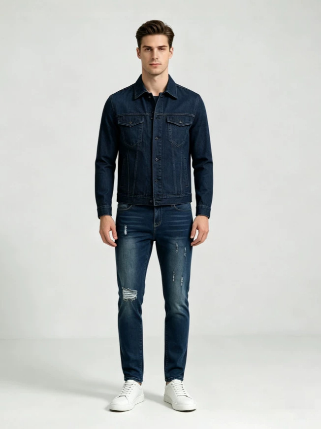 Jeans Ajustados para Hombre de Mezclilla de Algodón, Elástico, Lavado, para Uso Casual