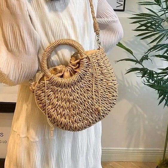 Bohemian Style Hand-Woven Crossbody Hand-Held Moon Bag, Fashionable and Versatile Universal Handbag, Simple and Light Luxury Tote Bag Bohemian Style Hand-Woven Crossbody Hand-Held Moon Bag, Fashionable and Versatile Universal Handbag, Simple and Light Luxury Tote Bag