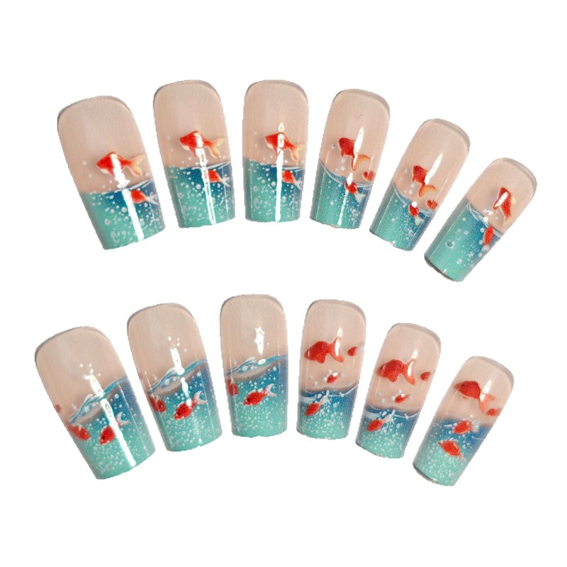 四角い水中要素霊動幻彩金魚瑠璃着用甲取り外し可能ネイル24pcs|undefined