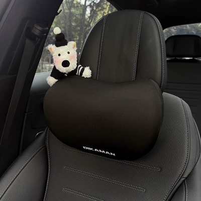 Headrest: Car Seat Neck Pillow - black-hat-black-gold-button-west-highland-left-black-neck-pillow