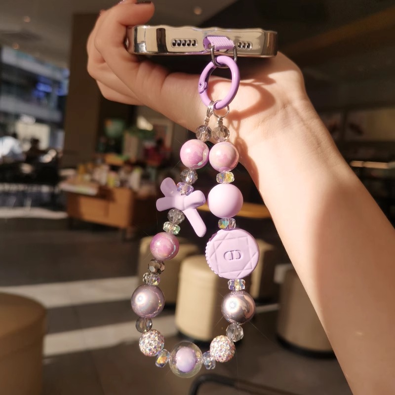 2025 nuevo arco fresco púrpura claro decorado llavero creativo cuadrícula de diamante disco cuentas colgante de teléfono móvil