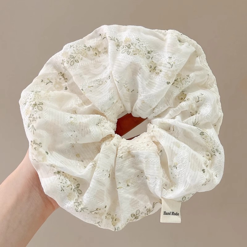 Corbata de pelo de intestino de lunares de crema grande coreana, gomas de goma de cola de caballo suaves para mujer, accesorios para el cabello de bola, accesorios para el cabello, cuerda para la cabeza