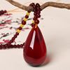 Necklace, short ethnic pendant wax agate suitable for men and women, genuine burgundy round beads, accessory, internet celebrity, ethnic style