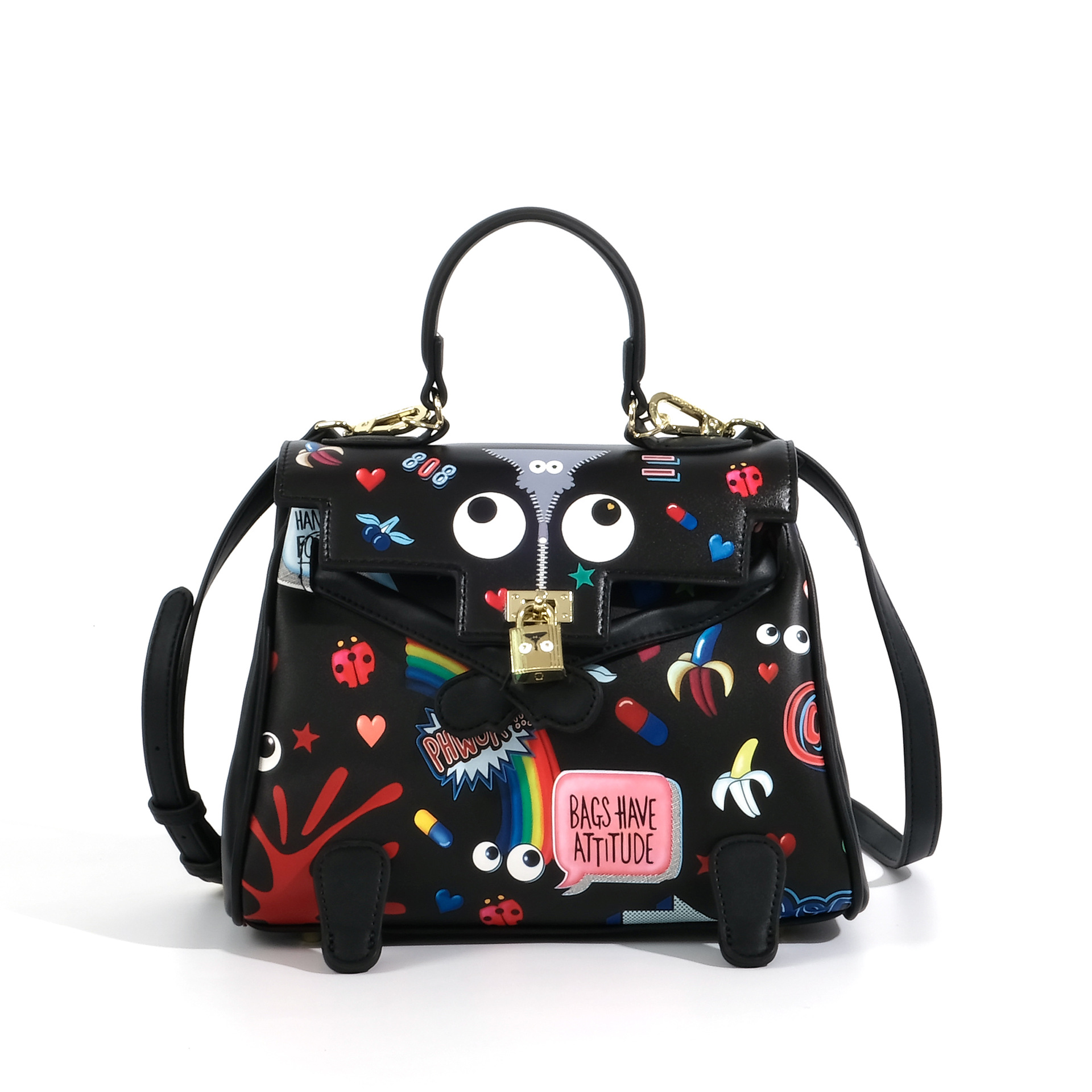 2024 primavera y verano en la nueva impresión de personalidad de la mujer extraña bolsos de mano de mujer con tapa de flip novedad encantadora inclinada mujer 2596 #