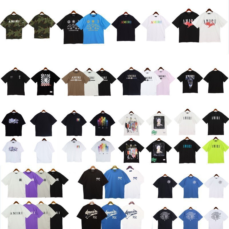 Men's Short-sleeved AMIRI Summer Trendy Brand Color Gradient Letter Printing Unisex Loose Casual Short-sleeved T-shirt