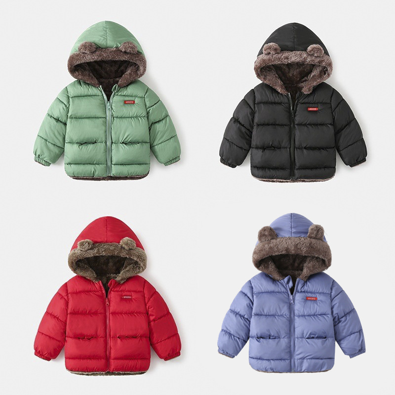 Ropa acolchada de algodón para niños engrosada de moda de invierno ropa acolchada de algodón para niños con capucha casual ropa acolchada de algodón para niños monocromo cálido cuello redondo ropa acolchada de algodón