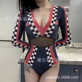 衣姿彩情趣内衣激情赛车女郎制服诱惑拼接连体衣舞台夜店19295