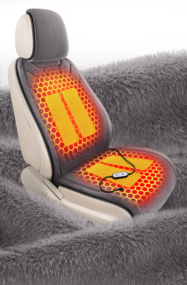 2025 New Ferret Velvet Graphene Heated Stuffed Winter Car Cushion Car Single Seat Cushion Three-Piece Set