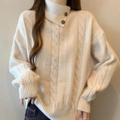 高级感高领正肩麻花毛衣女2025秋季大码胖mm不规则翻领针织衫上衣
