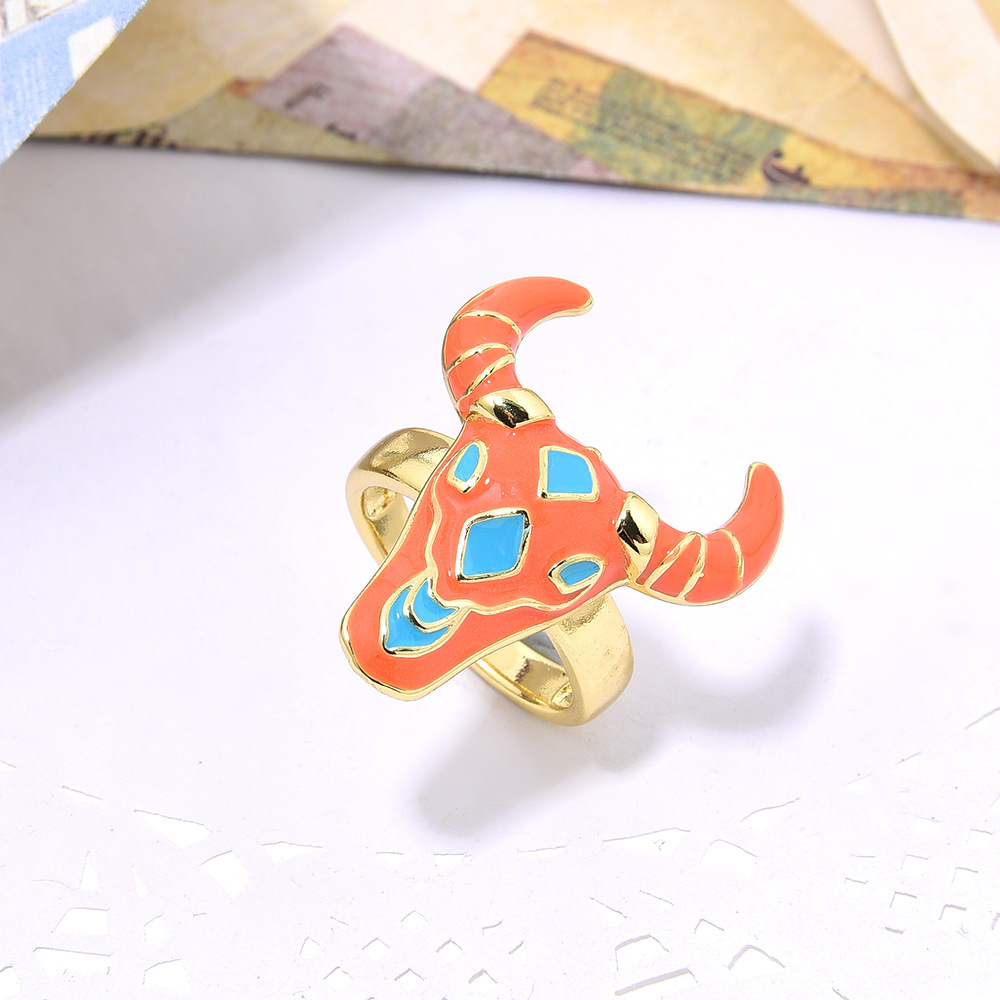 Animal Pattern 1 Piece Hip-hop Animal Copper Enamel Plating Open Ring