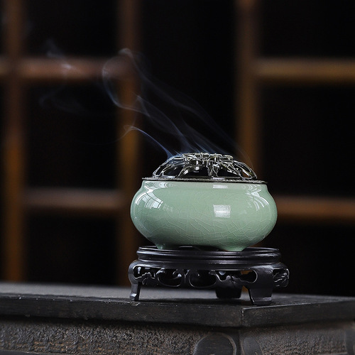 Mo Xiang Yun Ceramic Incense Burner Household Creative Ornament Three-Foot Guanyao Ice Crack Kiln Transformation Indoor Coil Incense Burner