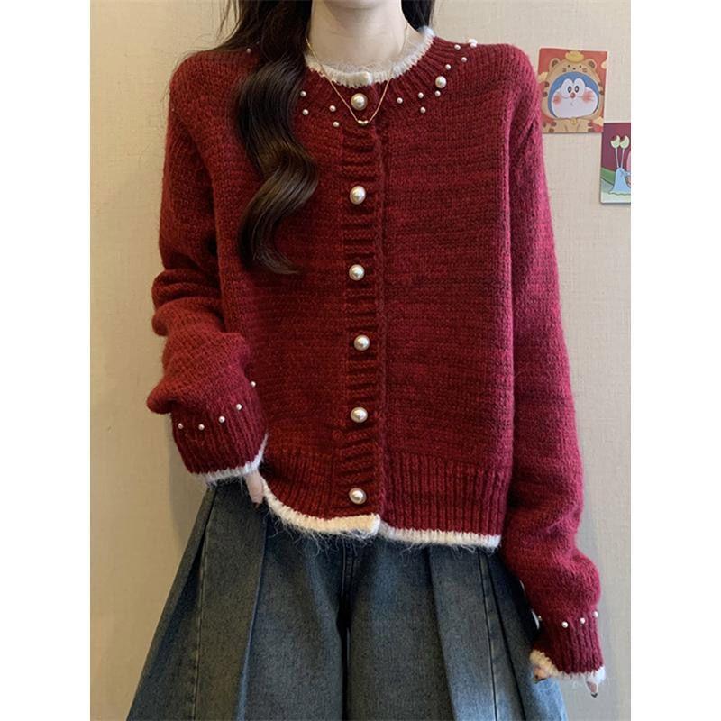 2025年春秋季时尚新款韩版撞色针织衫女小个子休闲百搭开衫上衣潮