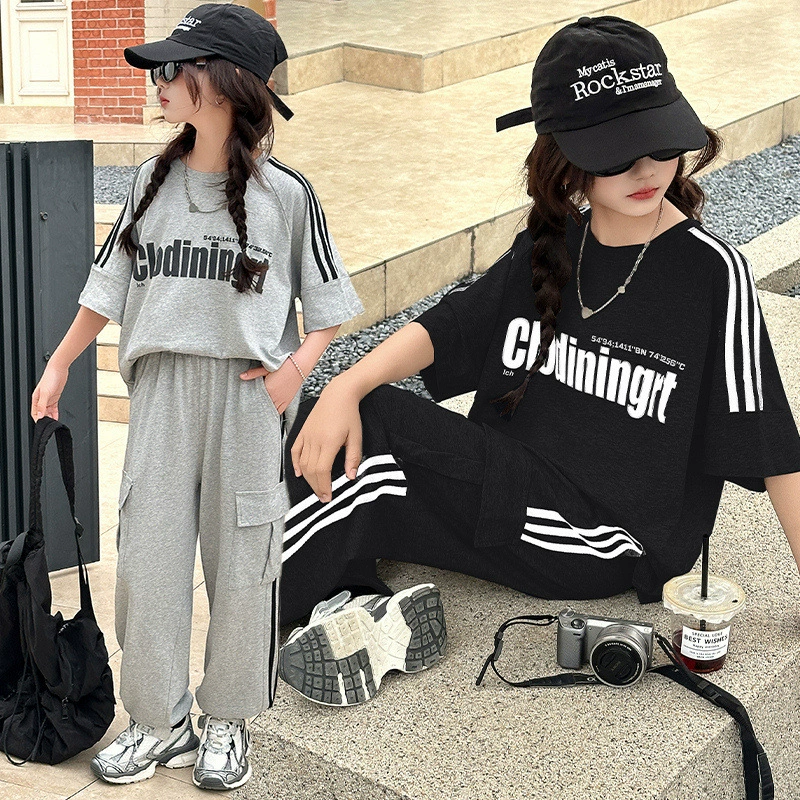 Summer clothing, thin children's set for leisure, Korean style, western style, for teenagers, children's clothing