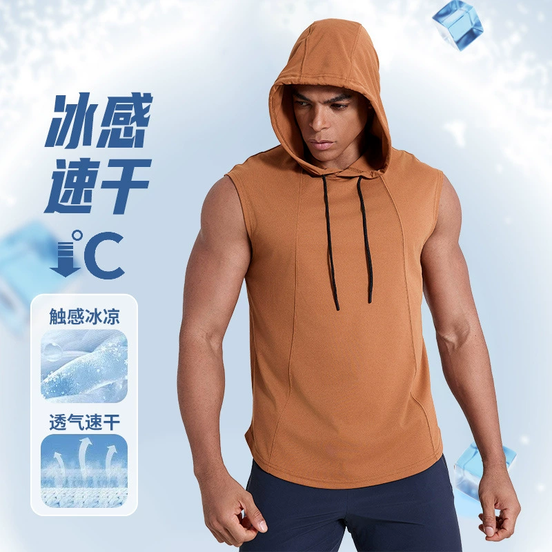 Мужской спортивный жилет с капюшоном для бега, большие размеры, быстросохнущий повседневный топ для фитнеса, без рукавов, боксерская баскетбольная тренировочная одежда