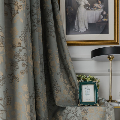 欧美式加厚提花遮光高精密田园风客厅卧室落地飘窗窗帘布料成品帘|ru