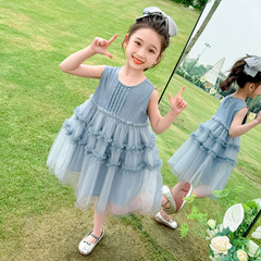 女童連衣裙夏季2024新款兒童公主裙洋氣牛仔背心裙子寶寶夏裝紗裙