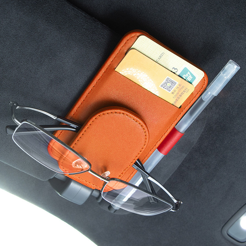 Car-Mounted Multifunctional Glasses and Ticket Holder, Practical High-End Round Eyeglass Clip, Multifunctional Accessory, Stylish