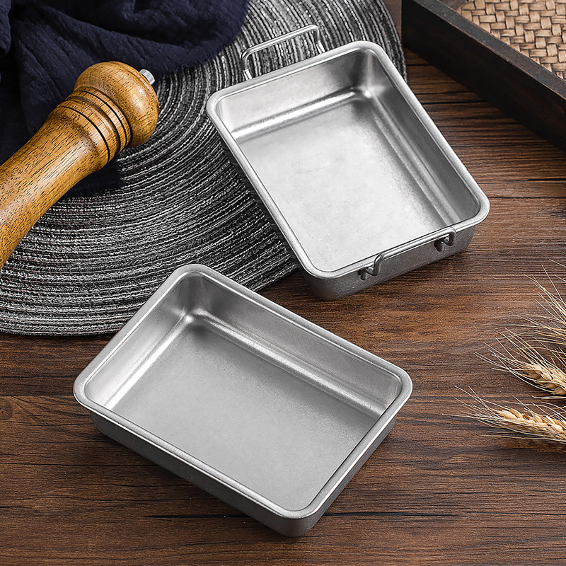 Retro 304 stainless steel snack plate industrial style outdoor picnic fried chicken fries plate snowflake gray snack box with ears