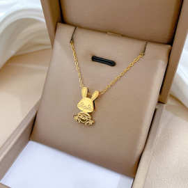 【通体钛钢】兔子冷淡个性极简风炉内真金项链女ins网红锁骨链