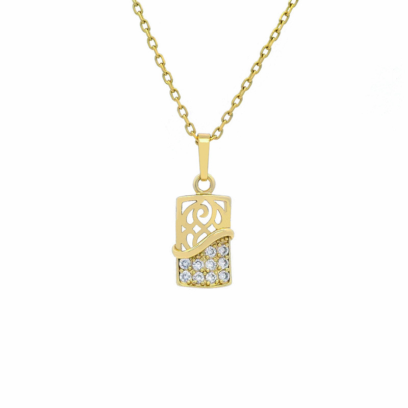 Nuevo modelo Xuping, aleación galvanizada en color 14k, piedra artificial geométrica cuadrada con diseño hueco, exquisito colgante para collar.