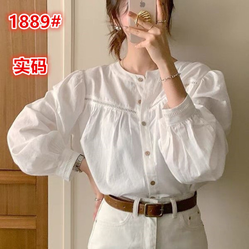 Korean Dongdaemun New Women's Chic Patchwork Lattice Lace Versatile Shirt Sweet Spring Autumn Solid Color Top