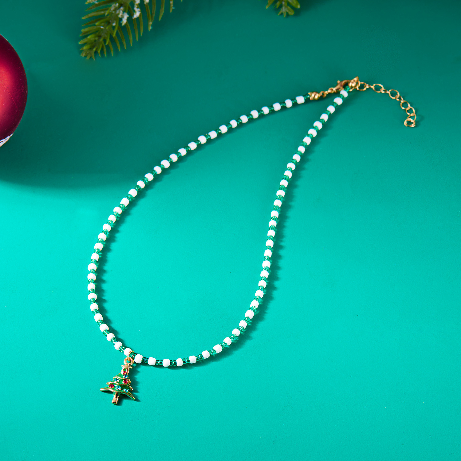 nouveau collier de perles fait main à la mode et polyvalent collier de perles de riz de sapin de Noël Père Noël femme_voghion.com
