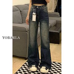 梨形身材微喇叭牛仔裤女大码胖妹妹春秋新款直筒高腰显瘦马蹄裤子