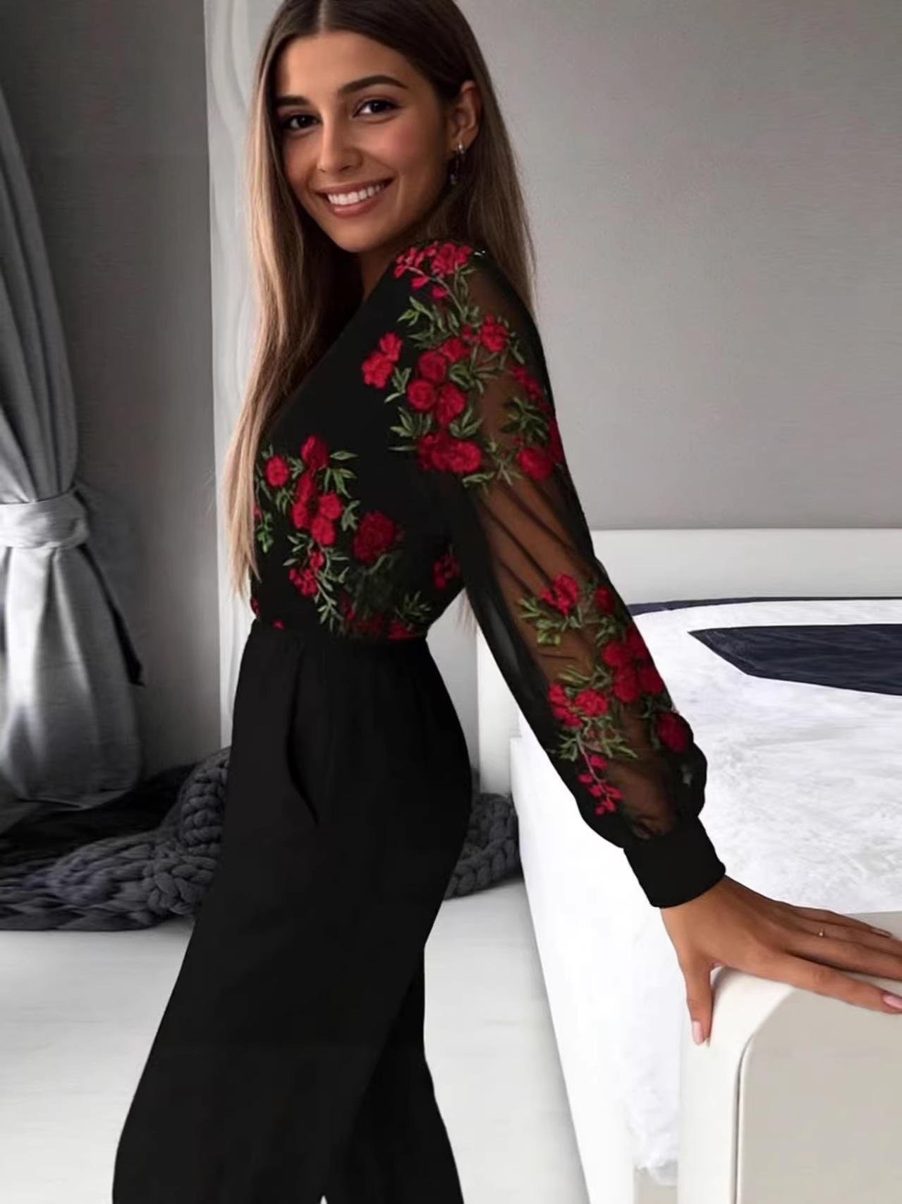 2026 prekogranični AliExpress novi stil do struka Jednostavan spoj dugih rukava Modni uski Vanjskotrgovinski uski kombinezon